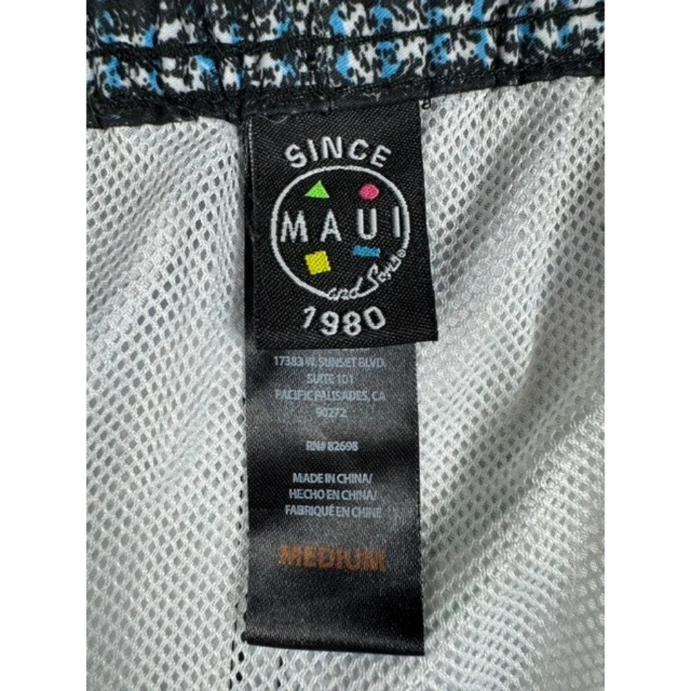 Maui and Sons Swim Trunks Mens Medium Shark Tropical‎ Graphic Board Shorts Multi